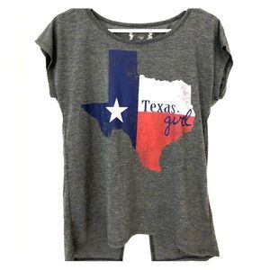 Medium, gray “Texas girl” open back top